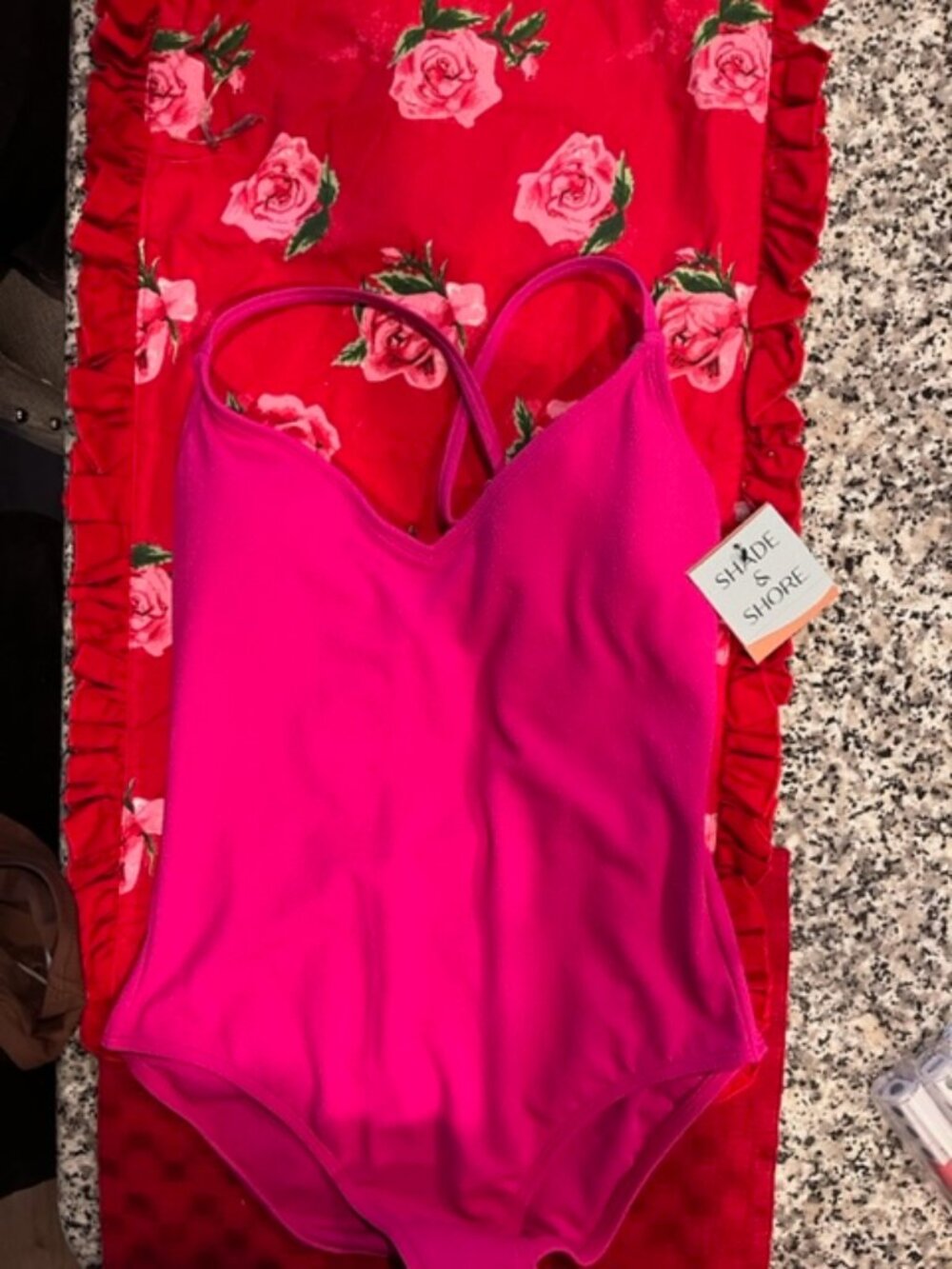 Shade & Shore Women's V Neck Tie One Piece Swimsuit Pink M 8-10